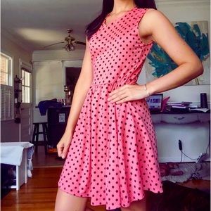 Pink and Black Polka Dot Fit & Flare Dress
